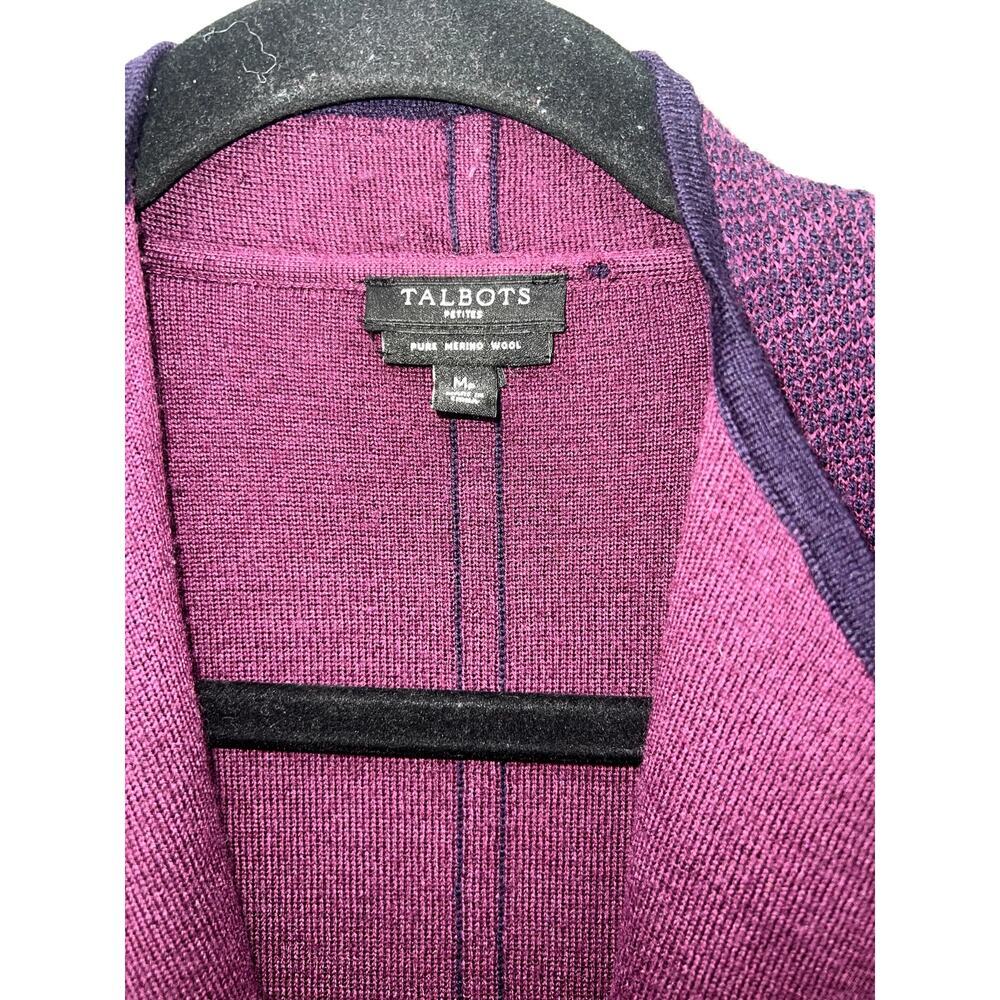 Talbots Merino Wool Sweater Blazer Petite Medium Plum Purple Cardigan - Picture 2 of 4